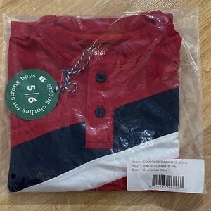 Courtside Kids  Boys' Red, Navy & White Henley Shirt - 5/6